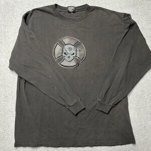 Vintage Y2K ODM T Shirt Mens XL Skull Grunge Skeleton Cyber Goth Skater Embossed